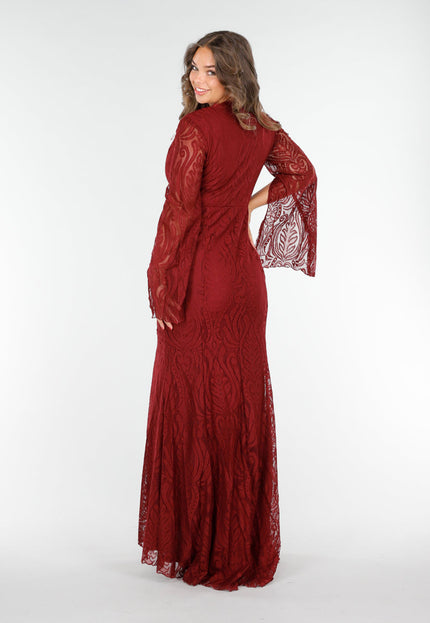 NEW020425 Rode Lange Jurk van Kant