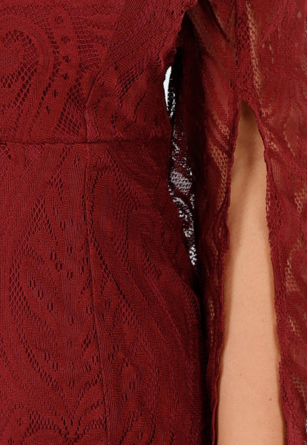 NEW020425 Rode Lange Jurk van Kant