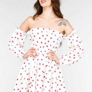 NEW020425 Schattige Jurk met Rode Hartjesprint