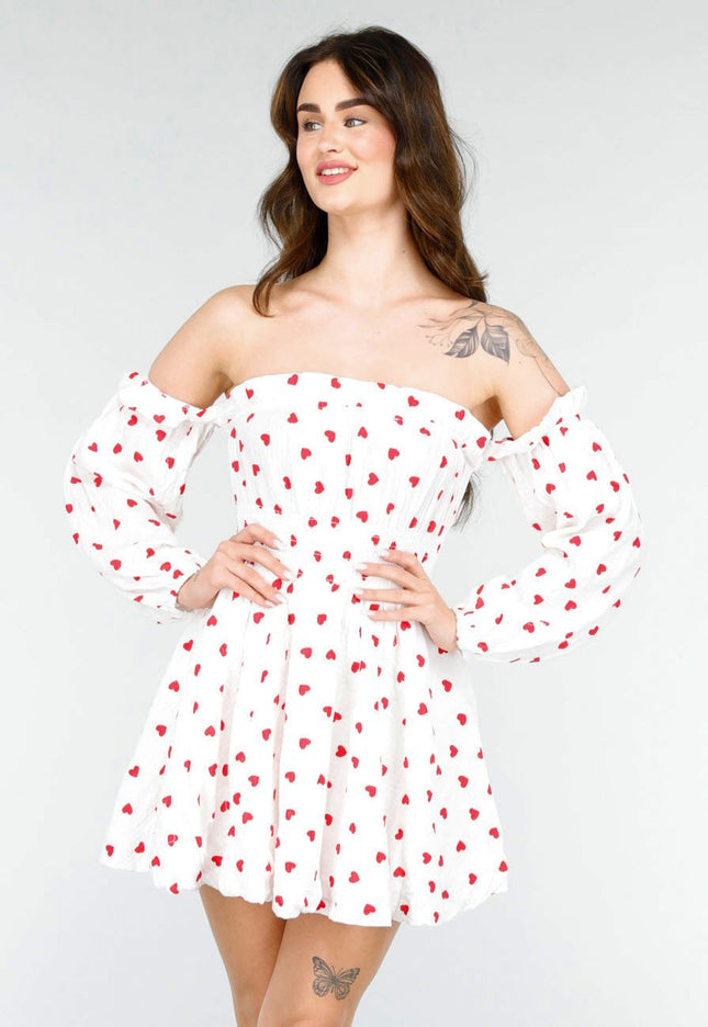 NEW020425 Schattige Jurk met Rode Hartjesprint