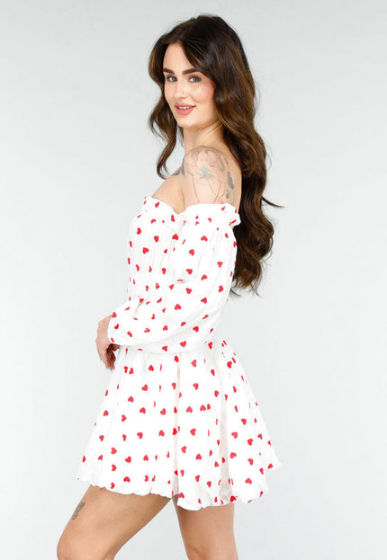 NEW020425 Schattige Jurk met Rode Hartjesprint