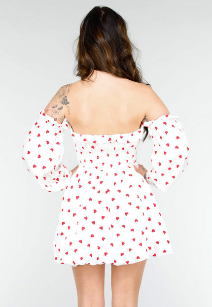 NEW020425 Schattige Jurk met Rode Hartjesprint