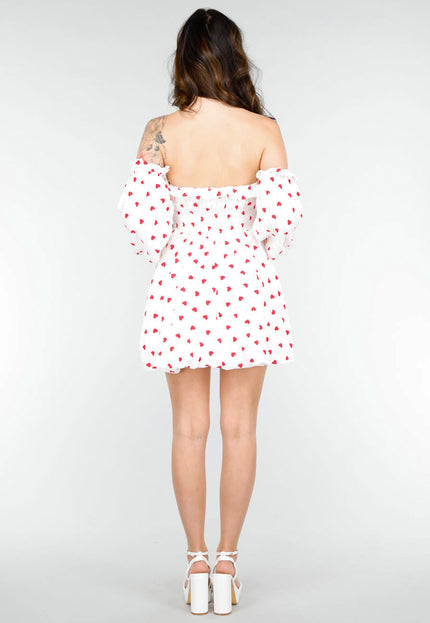 NEW020425 Schattige Jurk met Rode Hartjesprint