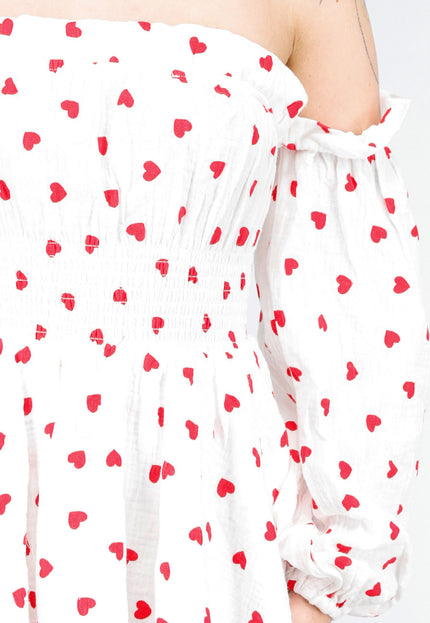 NEW020425 Schattige Jurk met Rode Hartjesprint