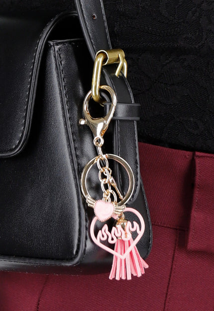 NEW020425 Sleutelhanger met Roze Hart en Franje