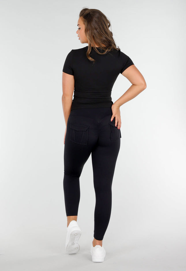 NEW020425 Zwart Korte Mouwen Sporttop