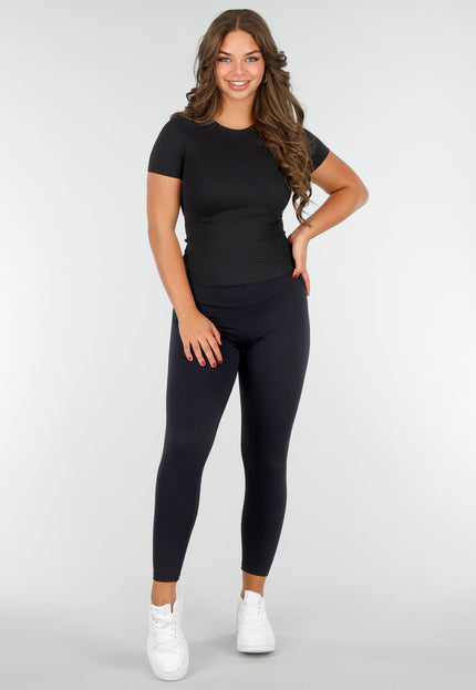 NEW020425 Zwart Korte Mouwen Sporttop