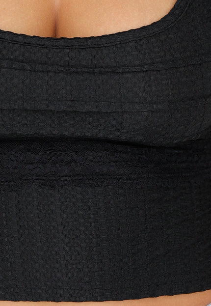 OP=OP.AV.09 Zwarte Korte Top met Vierkante Halslijn