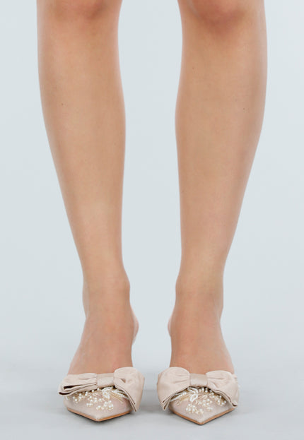 OP=OP.36.NL Beige Slingback Pumps met Strik