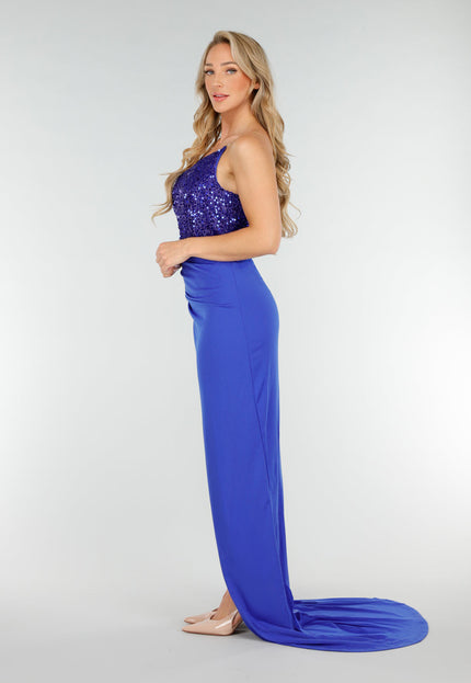 NEW020725 Blauwe Asymmetrische Avondjurk