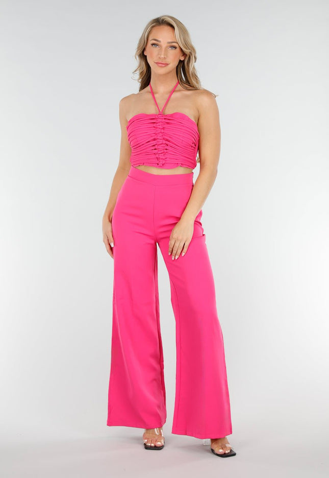 NEW020725 Fuchsia Halter Crop Top Set