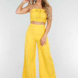 NEW020725 Gele Halter Set met Wijde Broek