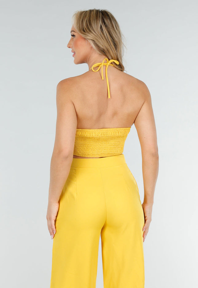NEW020725 Gele Halter Set met Wijde Broek