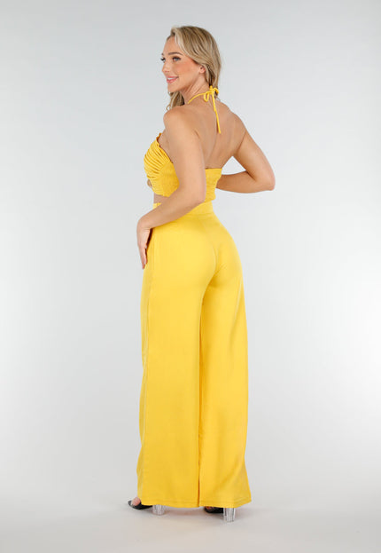 NEW020725 Gele Halter Set met Wijde Broek