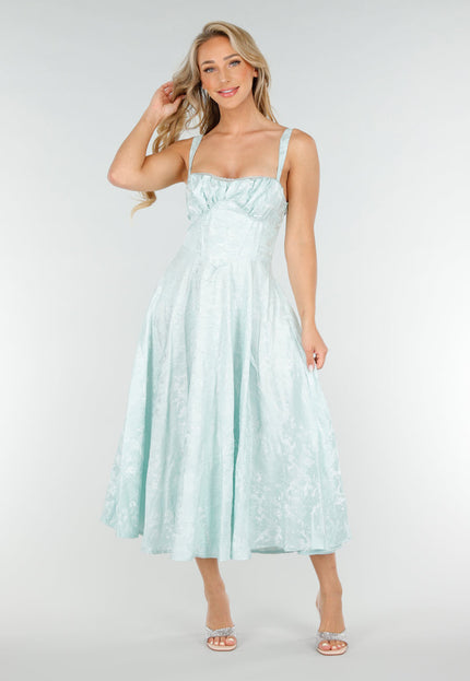 NEW020725 Mintgroene Jaquard Midi Jurk