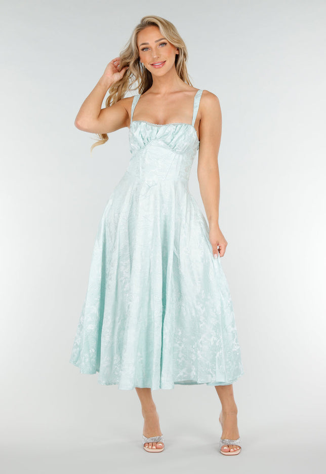 NEW020725 Mintgroene Jaquard Midi Jurk