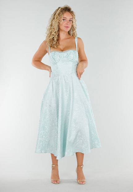 NEW020725 Mintgroene Jaquard Midi Jurk