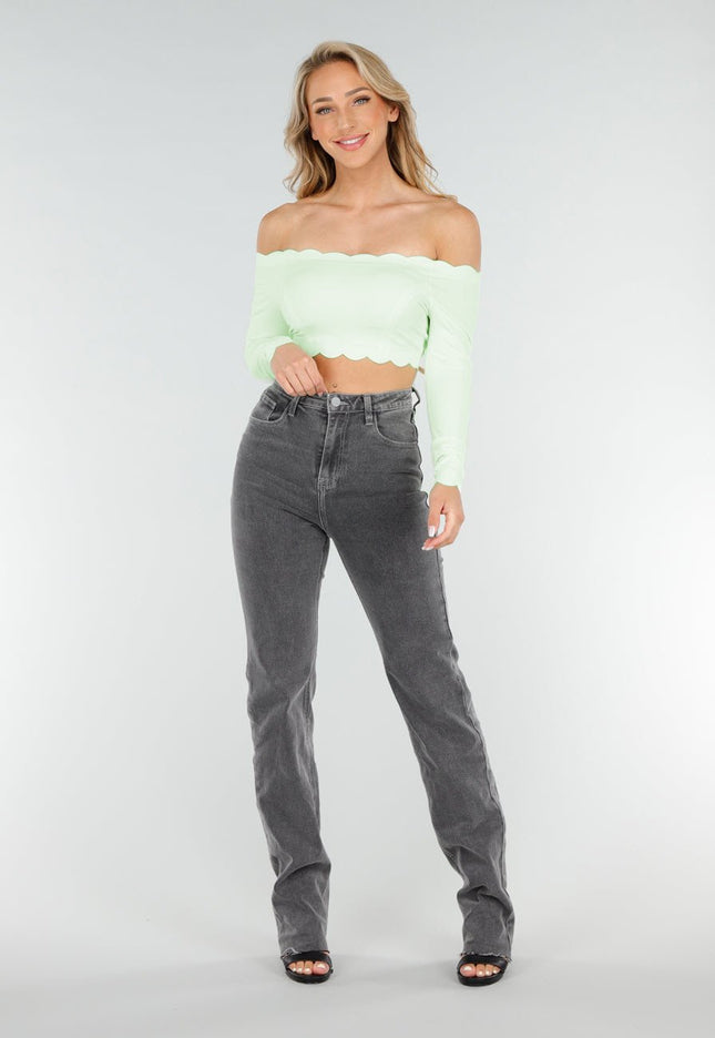 NEW020725 Mintgroene Off Shoulder Top met Pads