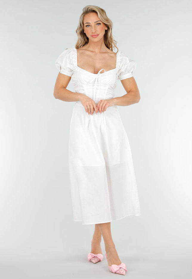 NEW020725 Witte Korsetlook Midi Jurk