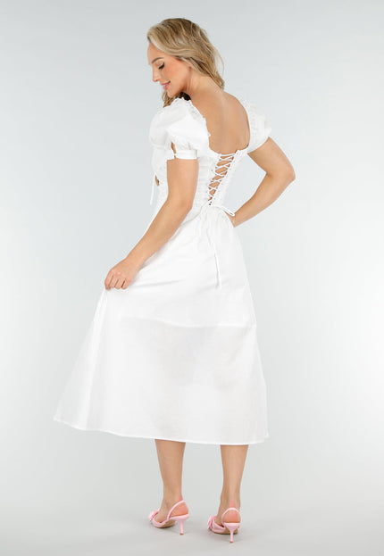 NEW020725 Witte Korsetlook Midi Jurk