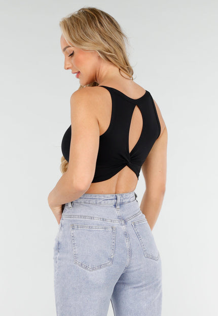 NEW020725 Zwarte Crop Top met Open Rug