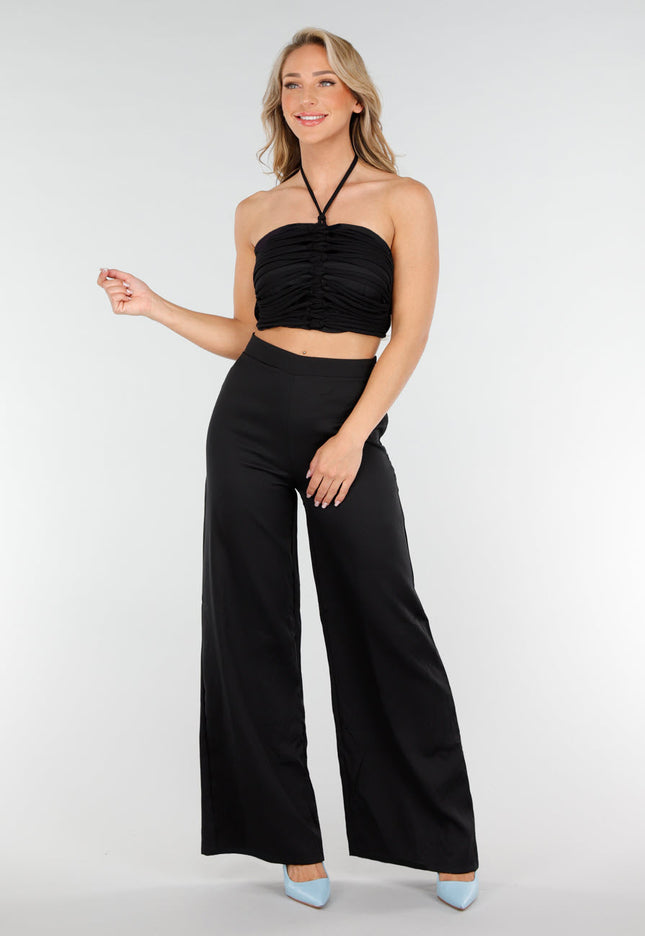 NEW020725 Zwarte Halter Set met Wijde Broek