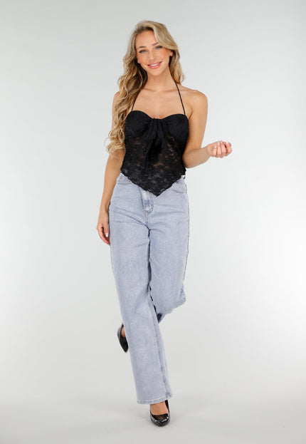 NEW020725 Zwarte Kanten Halter Top Met Strik