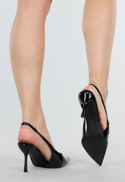 OP=OP.01.NL Zwarte Lak Slingback Pumps met Hak