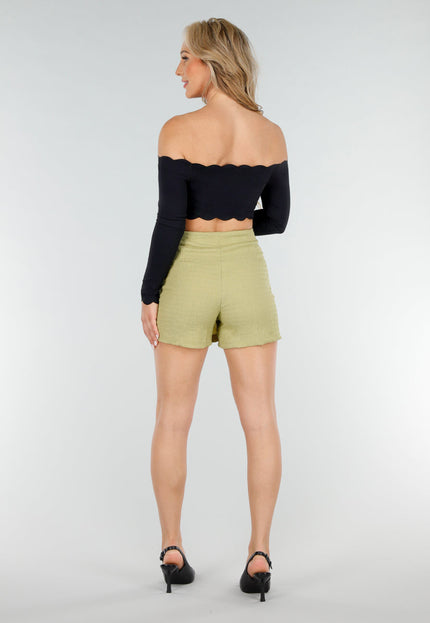 NEW020725 Zwarte Off Shoulder Sporttop met Pads