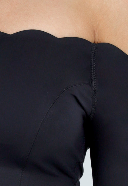 NEW020725 Zwarte Off Shoulder Sporttop met Pads