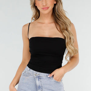 NEW020725 Zwarte Spaghetti Top met Pads