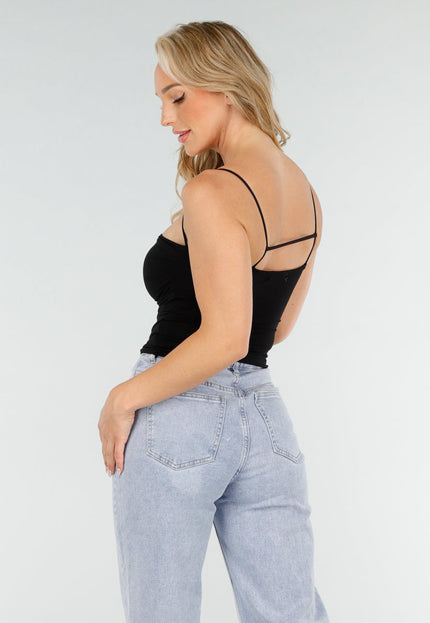 NEW020725 Zwarte Spaghetti Top met Pads