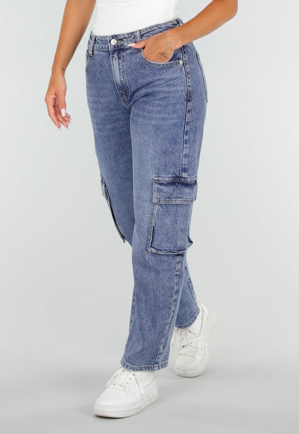 NEW020926 Blauwe Barrel Cargo Jeans