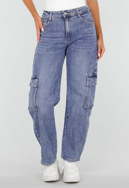 NEW020926 Blauwe Barrel Cargo Jeans
