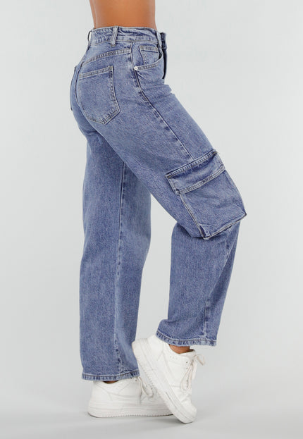 NEW020926 Blauwe Barrel Cargo Jeans