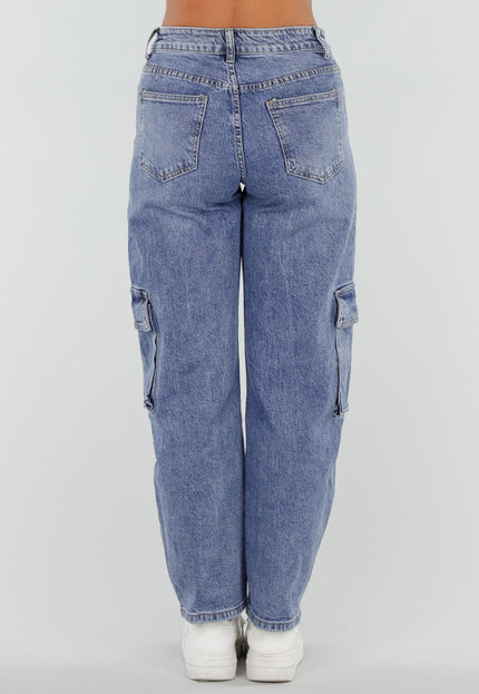 NEW020926 Blauwe Barrel Cargo Jeans