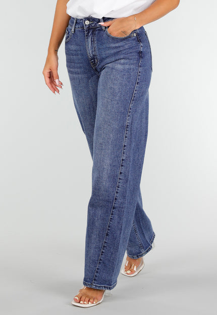 NEW020926 Blauwe Straight Leg Jeans met Hoge Taille
