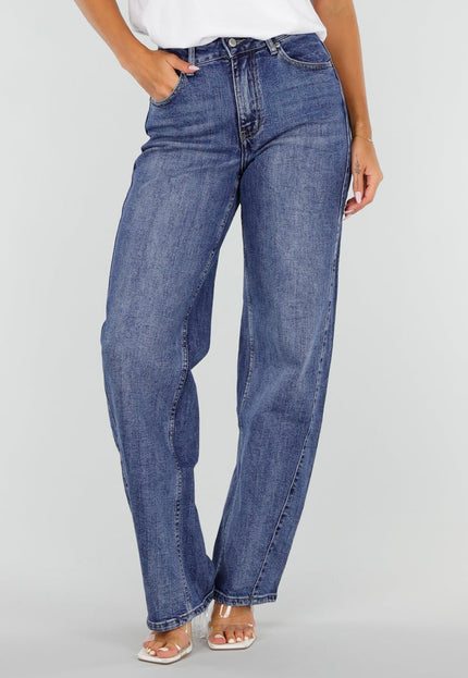 NEW020926 Blauwe Straight Leg Jeans met Hoge Taille