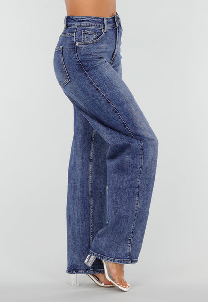 NEW020926 Blauwe Straight Leg Jeans met Hoge Taille