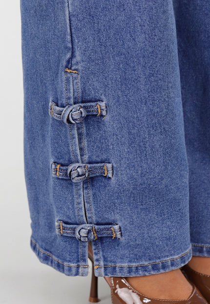 NEW020926 Blauwe Straight Leg Jeans met Knoopdetails