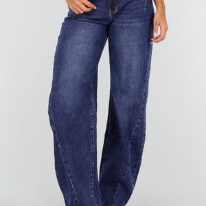 NEW020926 Blauwe Tall Barrel Jeans met Hoge Taille