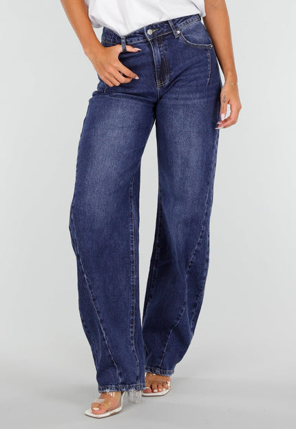 NEW020926 Blauwe Tall Barrel Jeans met Hoge Taille