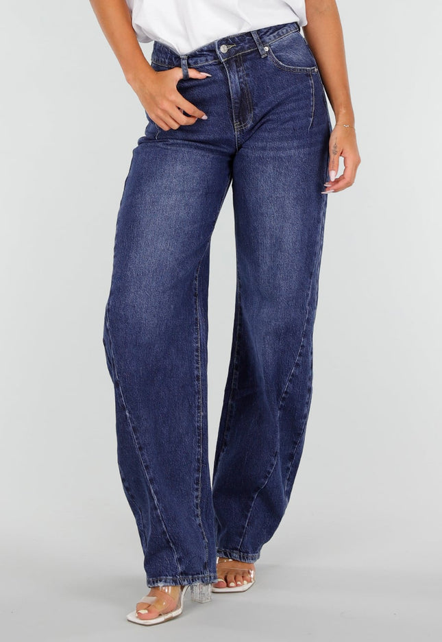 NEW020926 Blauwe Tall Barrel Jeans met Hoge Taille