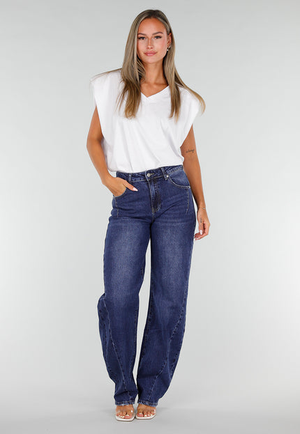 NEW020926 Blauwe Tall Barrel Jeans met Hoge Taille