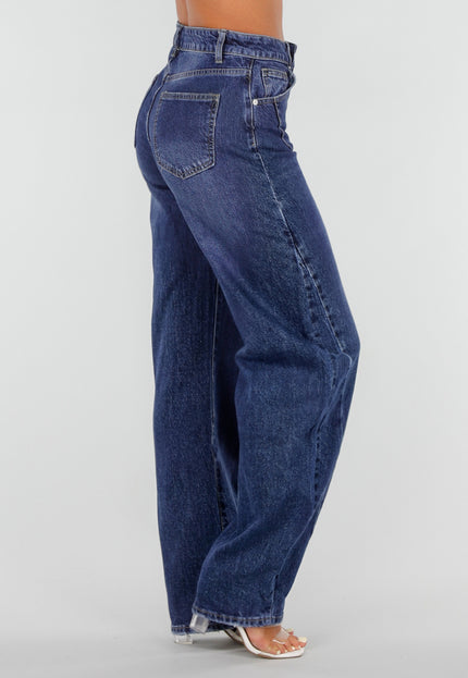 NEW020926 Blauwe Tall Barrel Jeans met Hoge Taille