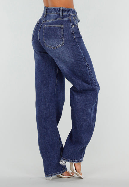 NEW020926 Blauwe Tall Barrel Jeans met Hoge Taille