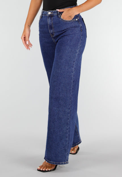 NEW020926 Blauwe Wide Leg Jeans met Kanten Zakken