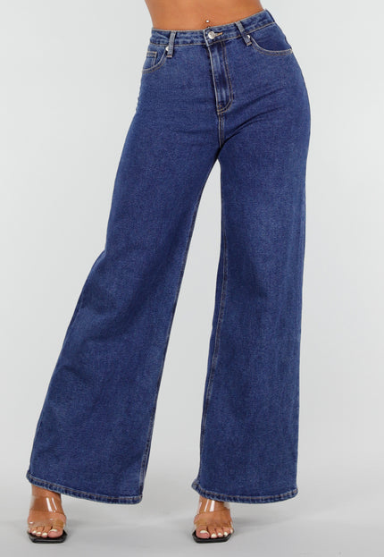 NEW020926 Blauwe Wide Leg Jeans met Kanten Zakken