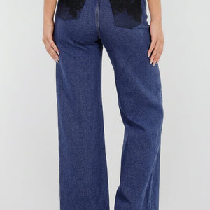 NEW020926 Blauwe Wide Leg Jeans met Kanten Zakken