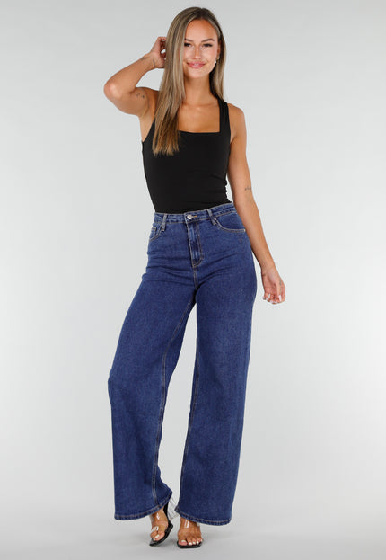 NEW020926 Blauwe Wide Leg Jeans met Kanten Zakken